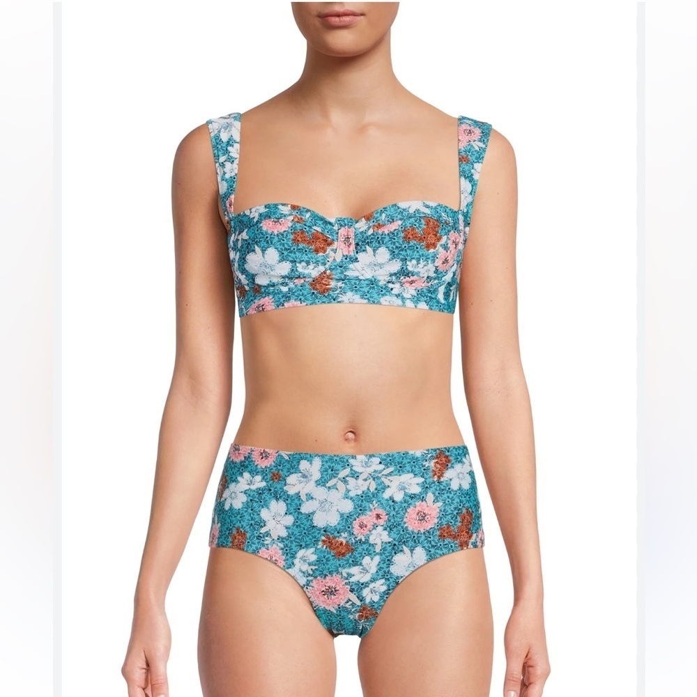Retro floral aqua plus size 2X bikini set underwire wide strap tropical